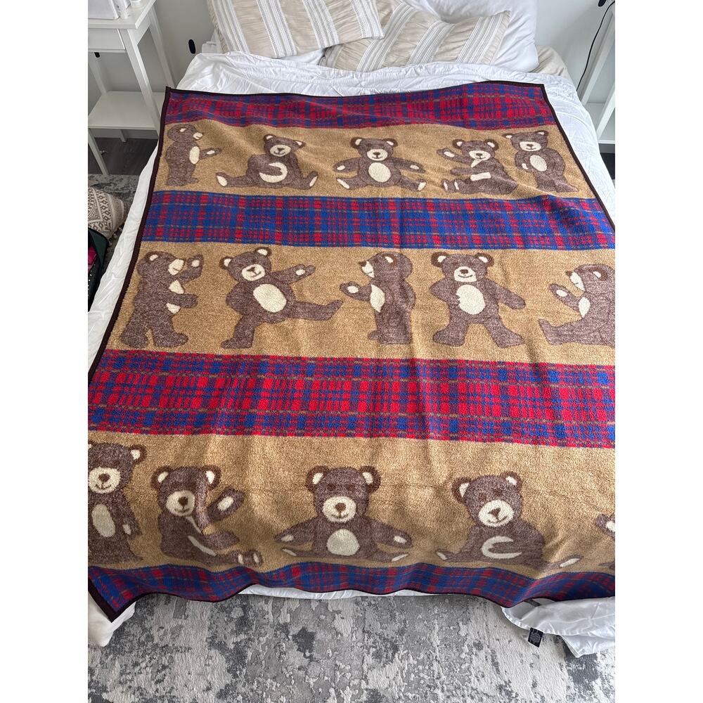 Vintage San Marcos Teddy Bear Throw Blanket Cottagecore Goblincore Nostalgia